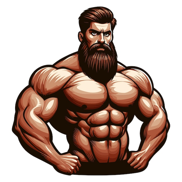 strong muscular man with full beard vector illustration