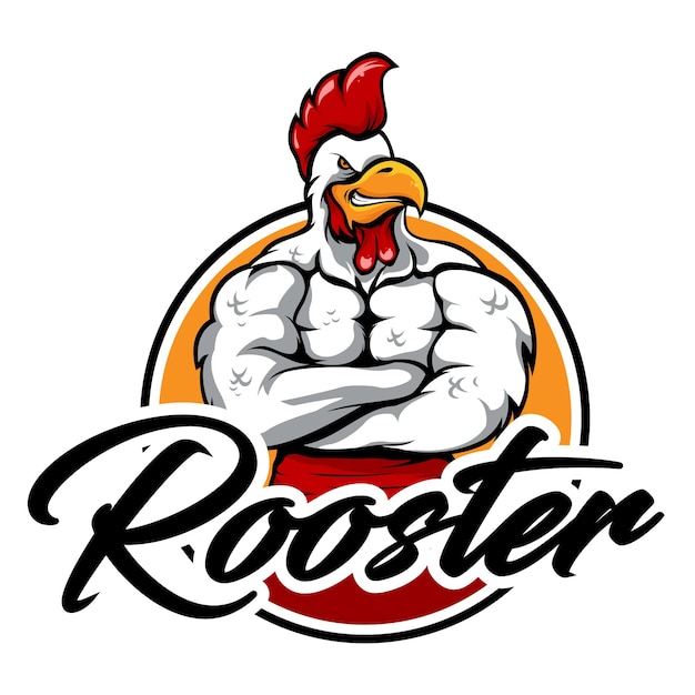 Strong muscular rooster mascot logo