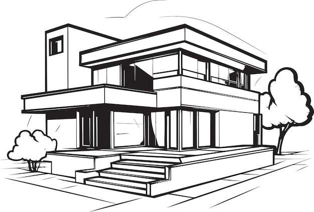 Strong Outline Mark Thick House Design in Logo Icon Powerhouse Abode Icon Bold House Sketch Vector