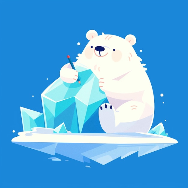 Vector a strong polar bear writer cartoon style