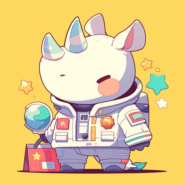 Vector a strong rhinoceros astronaut cartoon style