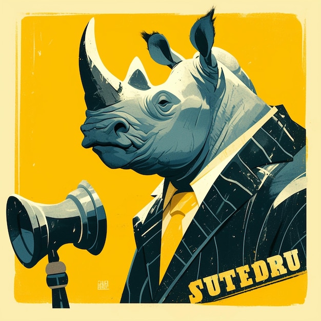 A strong rhinoceros judge cartoon style