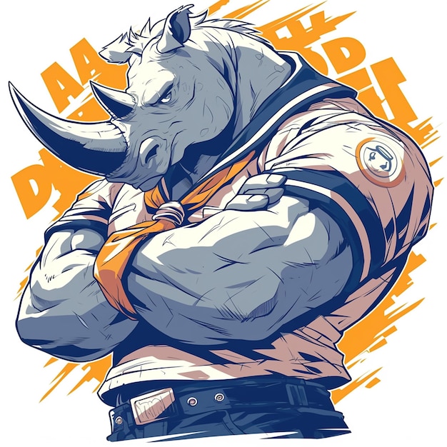 Vector a strong rhinoceros sailor cartoon style