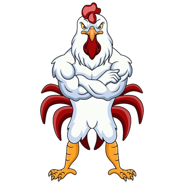 Strong rooster cartoon mascot character