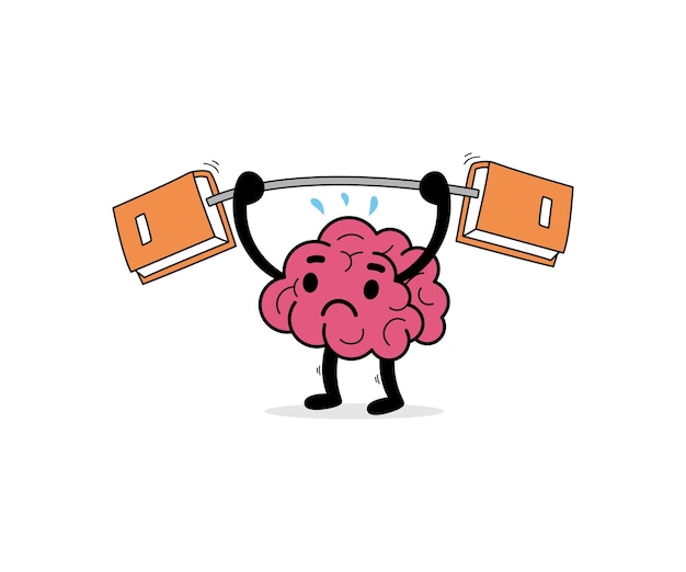Strong smart brain character mascot Vector flat cartoon train your brain