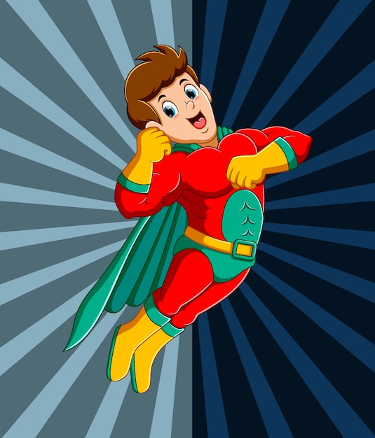 ベクトル 飛んでいる強いスーパーヒーロー男
