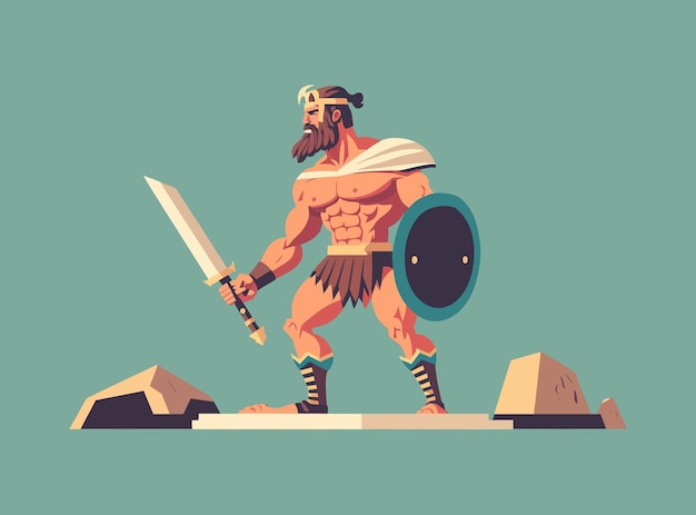 Forte guerriero mitologia greca leggende carattere odissea sfondo verde aoboy poster avatar vista laterale piatto stilizzato minimalismo mascotte eroe mitologia concetto illustrazione vettoriale