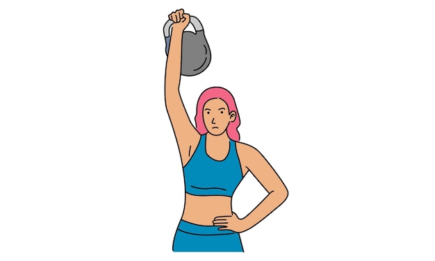 Vector strong woman athlete with weights