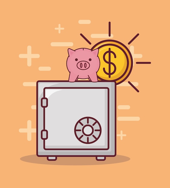 Vector strongbox and money design