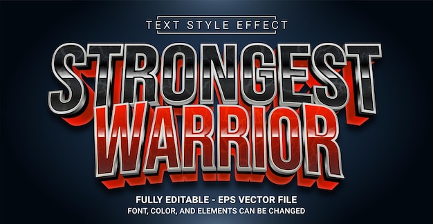 Vettore modello di testo grafico modificabile effetto stile testo guerriero più forte