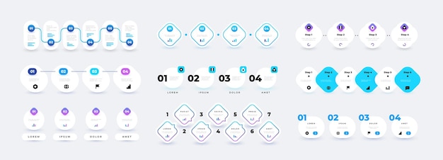 Stroomdiagram infographic stap 4 elementen mijlpaal tijdlijn voor bedrijfspresentatie modern eenvoudig diagram vector productiviteitsstatistieken set