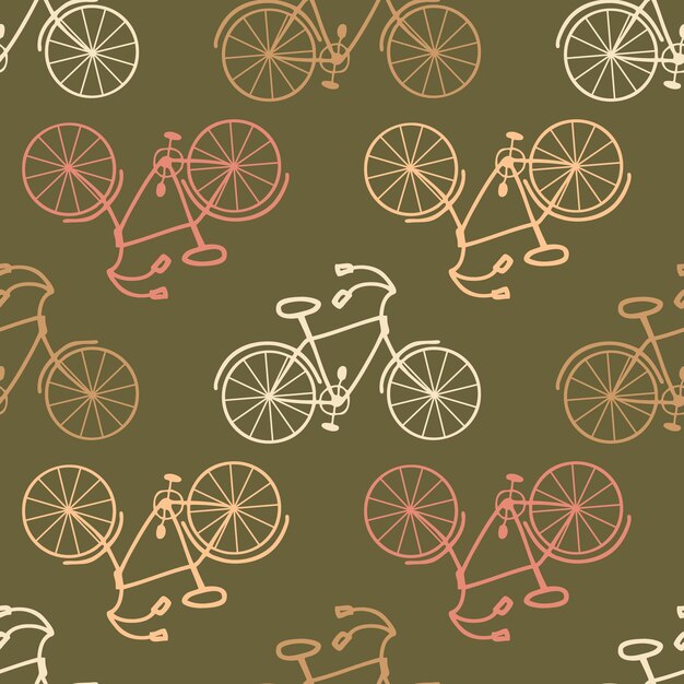 Stroomlijnde naaldstijl naadloos patroon met met de hand getekende fietsen perfecte afdruk voor papier textiel en stof doodle vector illustratie