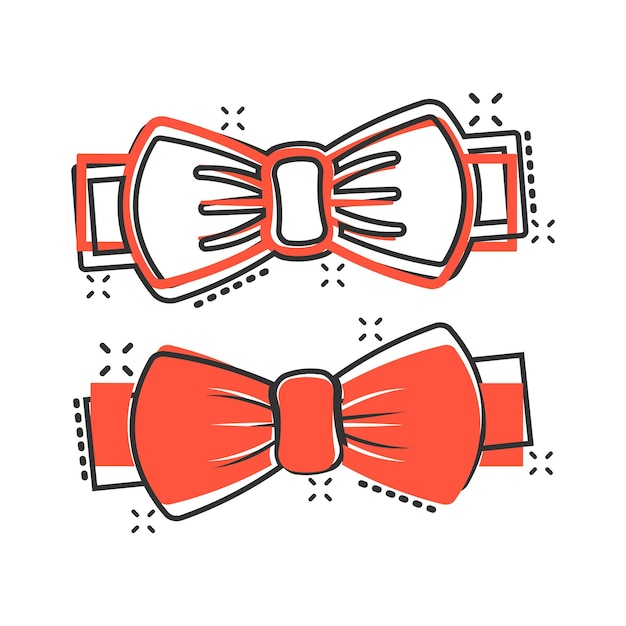 Stropdas boog pictogram in komische stijl Bowtie cartoon vectorillustratie op witte geïsoleerde achtergrond Butterfly splash effect bedrijfsconcept