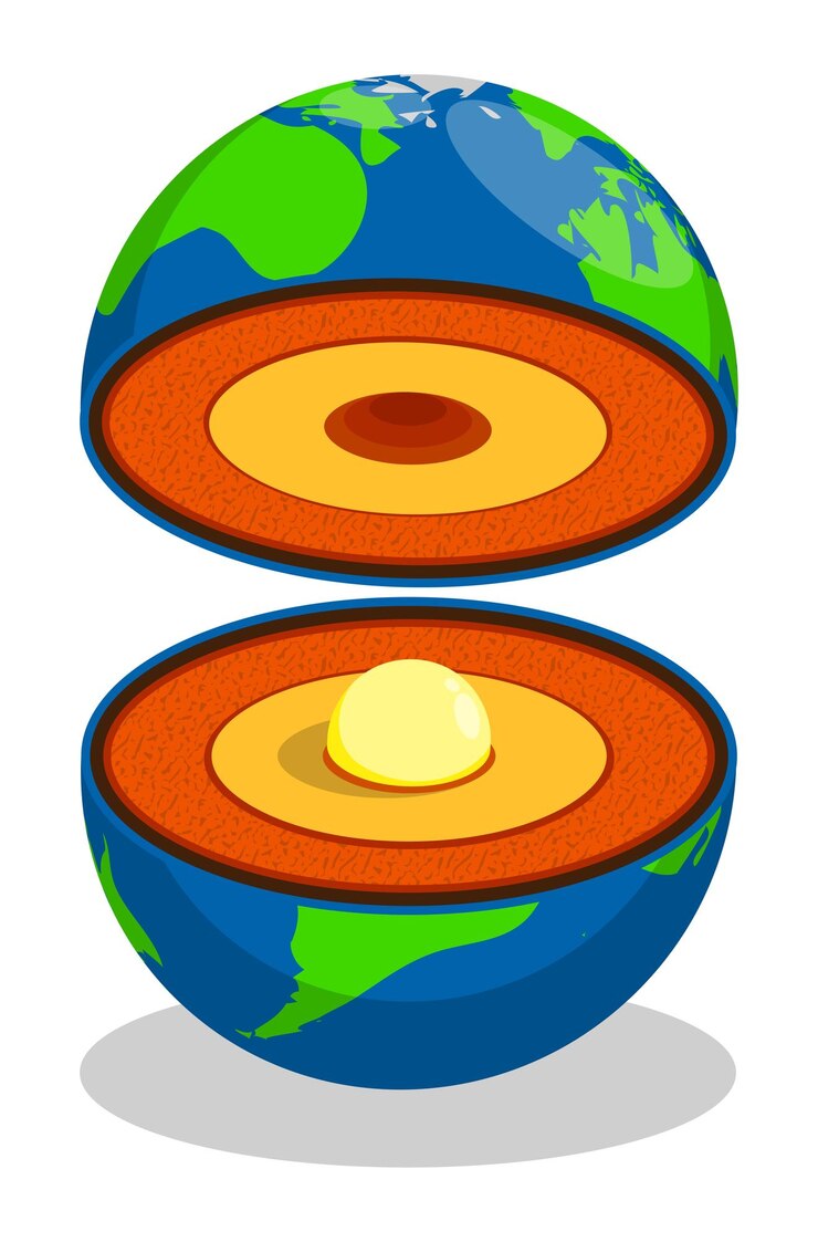वेक्टर structure of planet earth with layers and hot core in center study of geology of planet in section