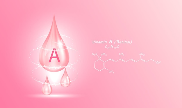 구조 비타민 A 드롭 워터 콜라겐 핑크 의료 및 과학 개념