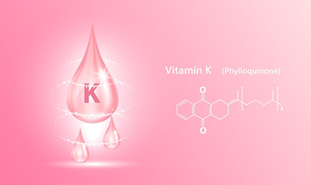 구조 비타민 K 드롭 워터 콜라겐 핑크 의료 및 과학 개념
