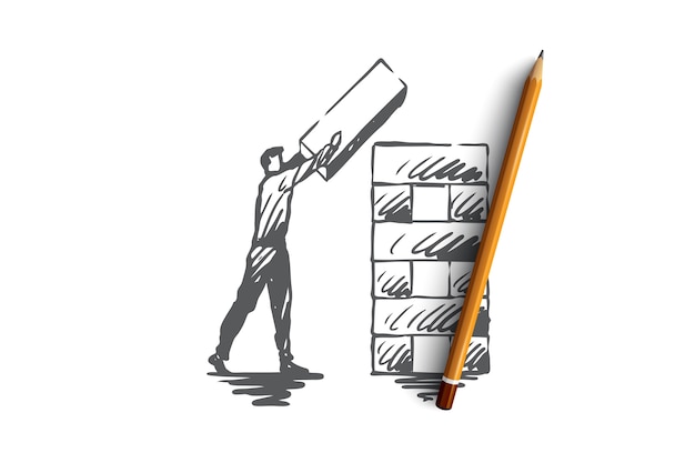 Structuring, element, organization, corporate concept. Hand drawn man organizing structure concept sketch. 