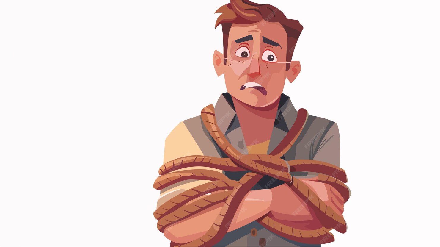 Struggling Man Tied Up in Watch Strap Cartoon Illustration | Premium AI