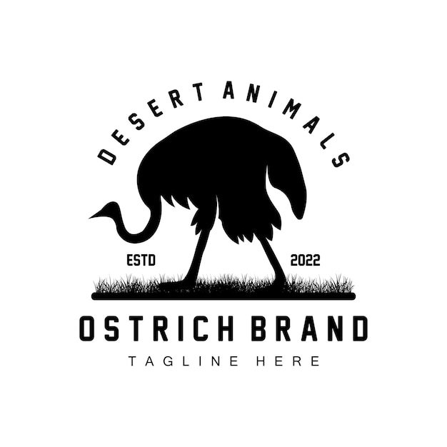 Struisvogel Logo Ontwerp Woestijn Dier Illustratie Levend In Het Bos Vector Kameel Merk Product