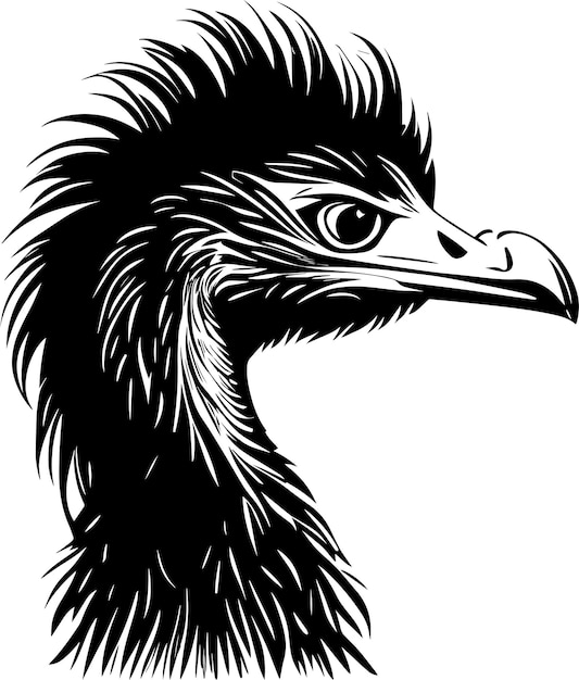 Vector struisvogel mascotte logo monochroom ontwerpstijl