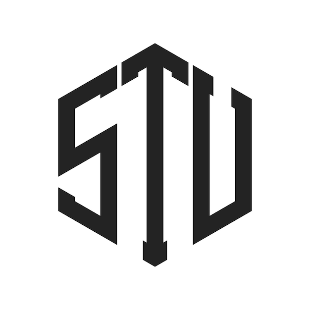 STUのロゴデザイン イニシャルレター STUモノグラム 六角形の形を用いたロゴ