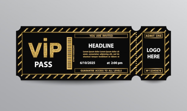 Stub vip pass билет заглушка с блестящими элементами