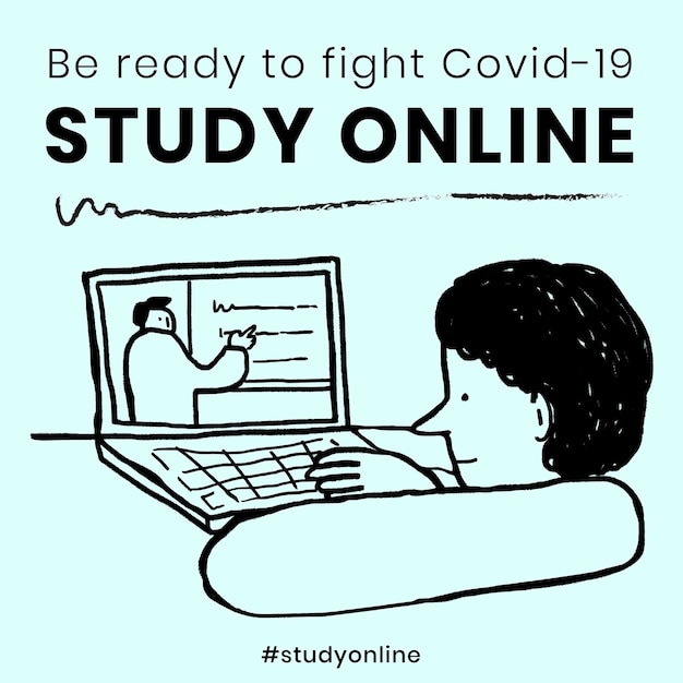 Studeer online tijdens de uitbraak van het coronavirus sociale sjabloonbron who-vector