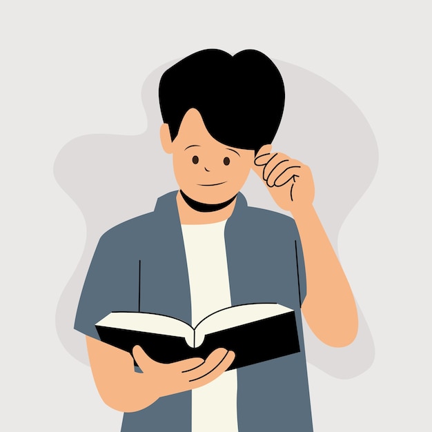 Студенческий мальчик читает книгу