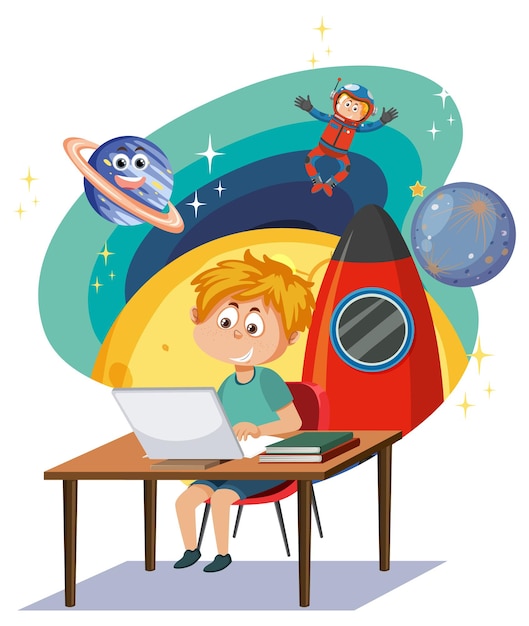 Vector student boy in space theme