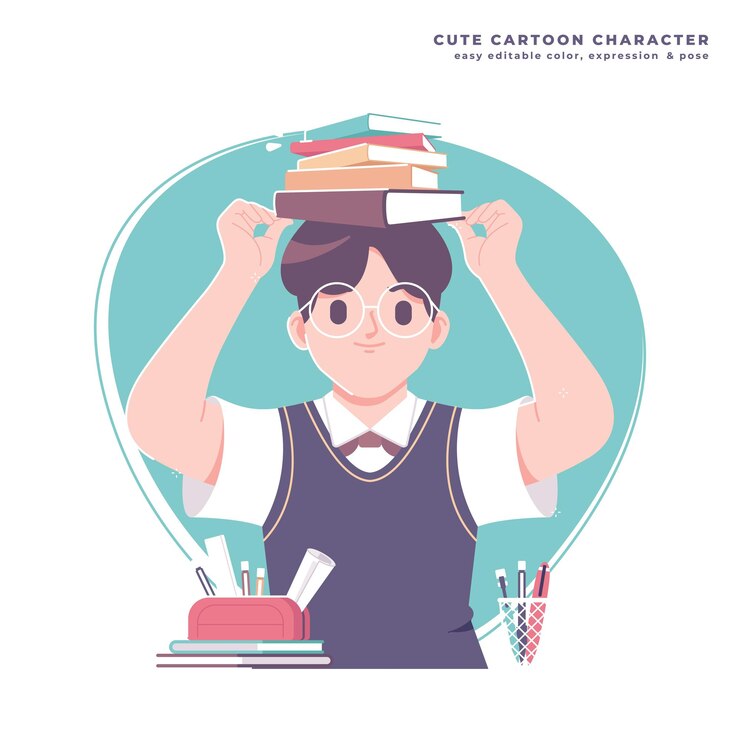 Vector 学生のキャラクターと本のイラスト