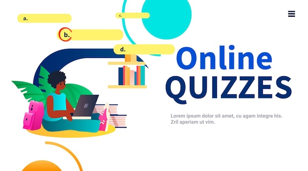 Vector student chooses correct answer in test online quiz e-learning distance education concept