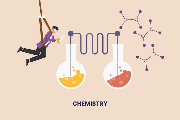 学生はチューブを使って化学実験を行います学校や大学の科目の概念フラットベクトルイラスト分離