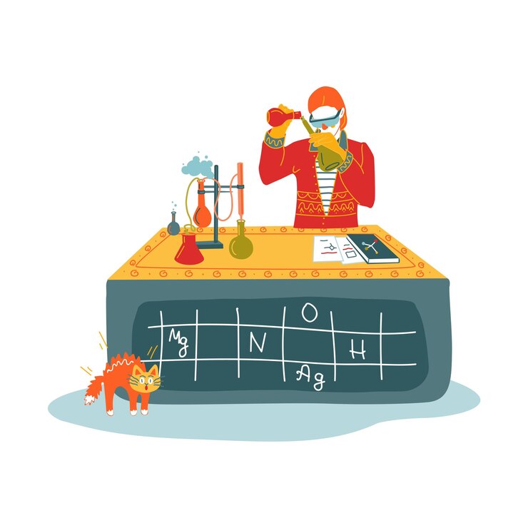 Vector student doing chemical experiment in laboratory