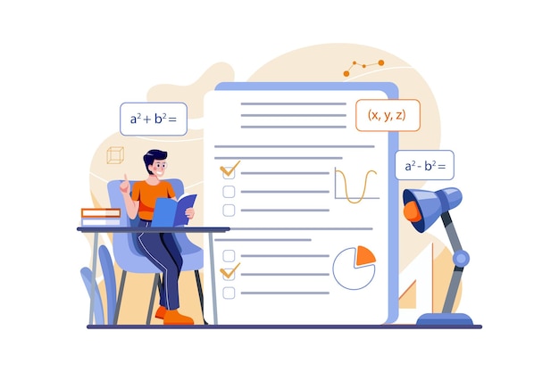 Vector student doing homework illustration concept on white background