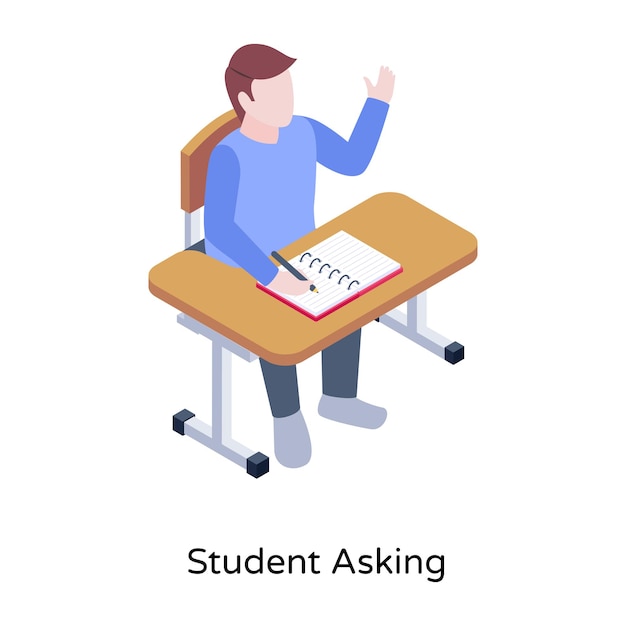 Student in an examination hall isometric icon