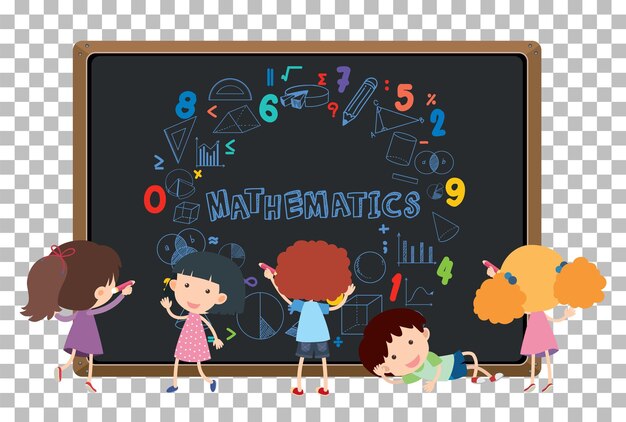 Student in front of blackboard full of math formula on grid back