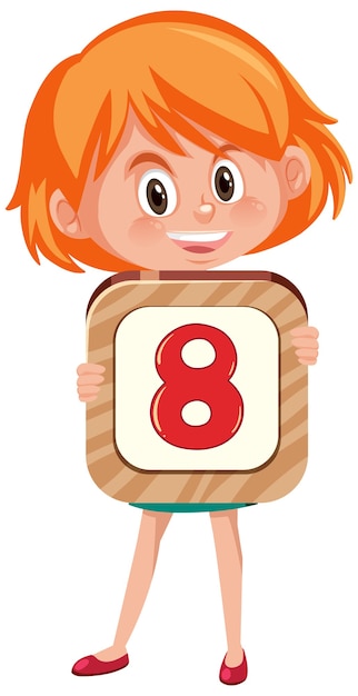 Student girl holding the number cartoon character