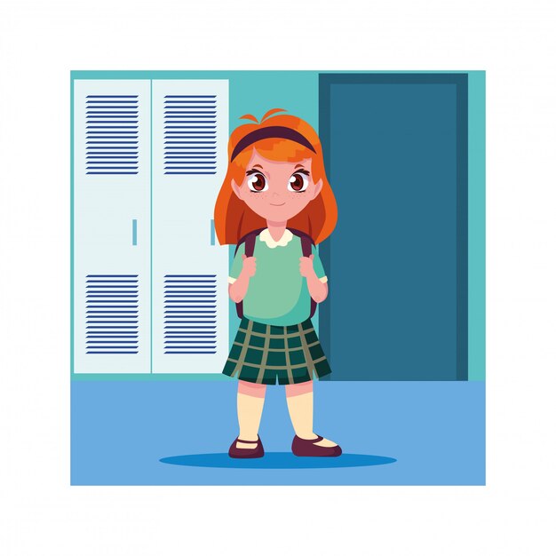 Student girl in school corridor with lockers , back to school