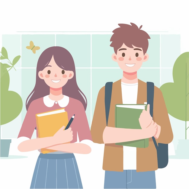 학생 생활 청소년 활동 남자와 소녀는 대학에서 강의나 세미나에서 공부합니다.