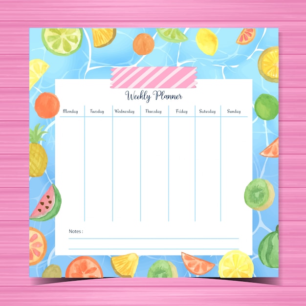 Student planner with watercolor fruits