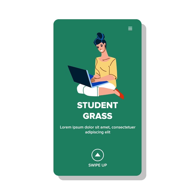 Student Sitting On Grass In Park And Study Vector