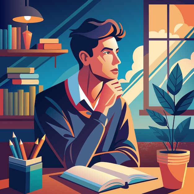 student thinking flat vector illustration