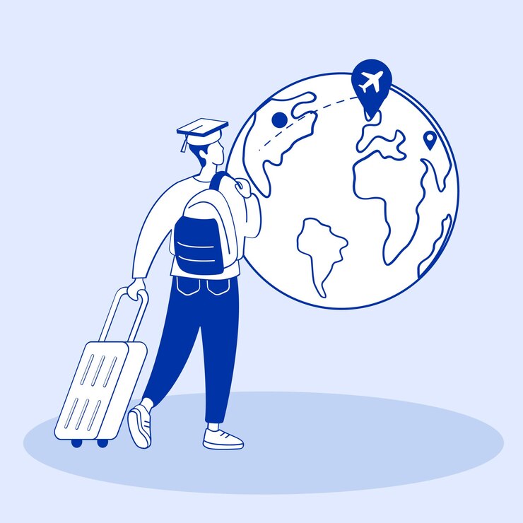 Vector a student traveling for study abroad line art vector illustration