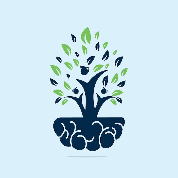 Student tree grow on brain concept Smart student brain roots logo