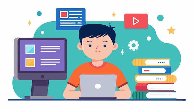 a student using a coding program to create a basic website learning how to embed videos and add