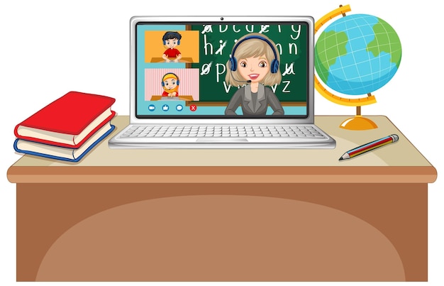 Student video chat online screen on laptop
