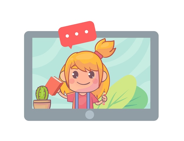 タブレット画面上の学生のビデオチャットオンライン画面
