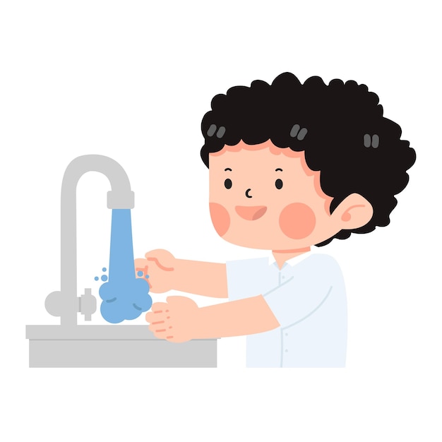 Vector student washing hands in sink