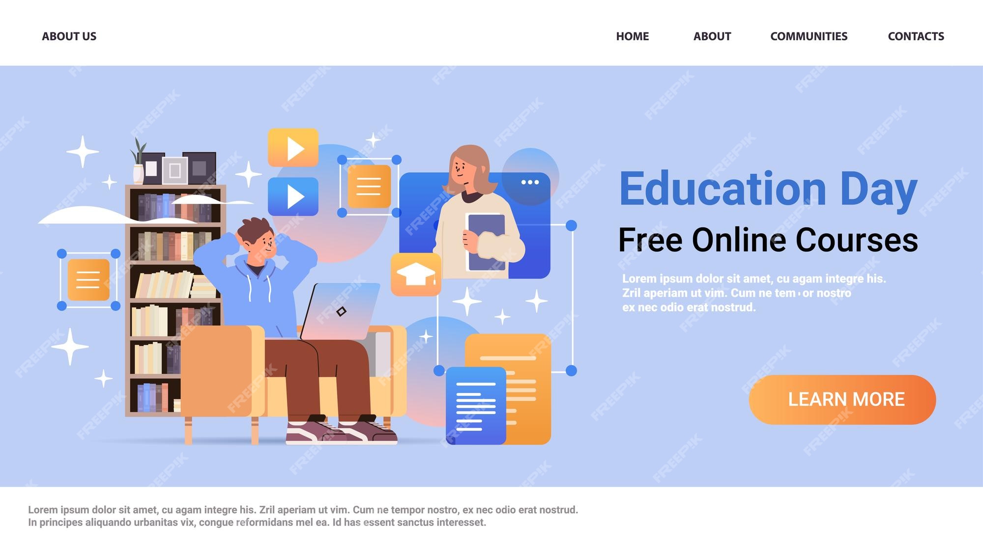 Premium Vector | Student watching free online courses on laptop