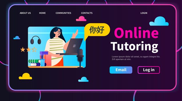 student watching lecture recordings podcast courses audio video recording online tutoring education e-learning concept horizontal copy space vector illustration